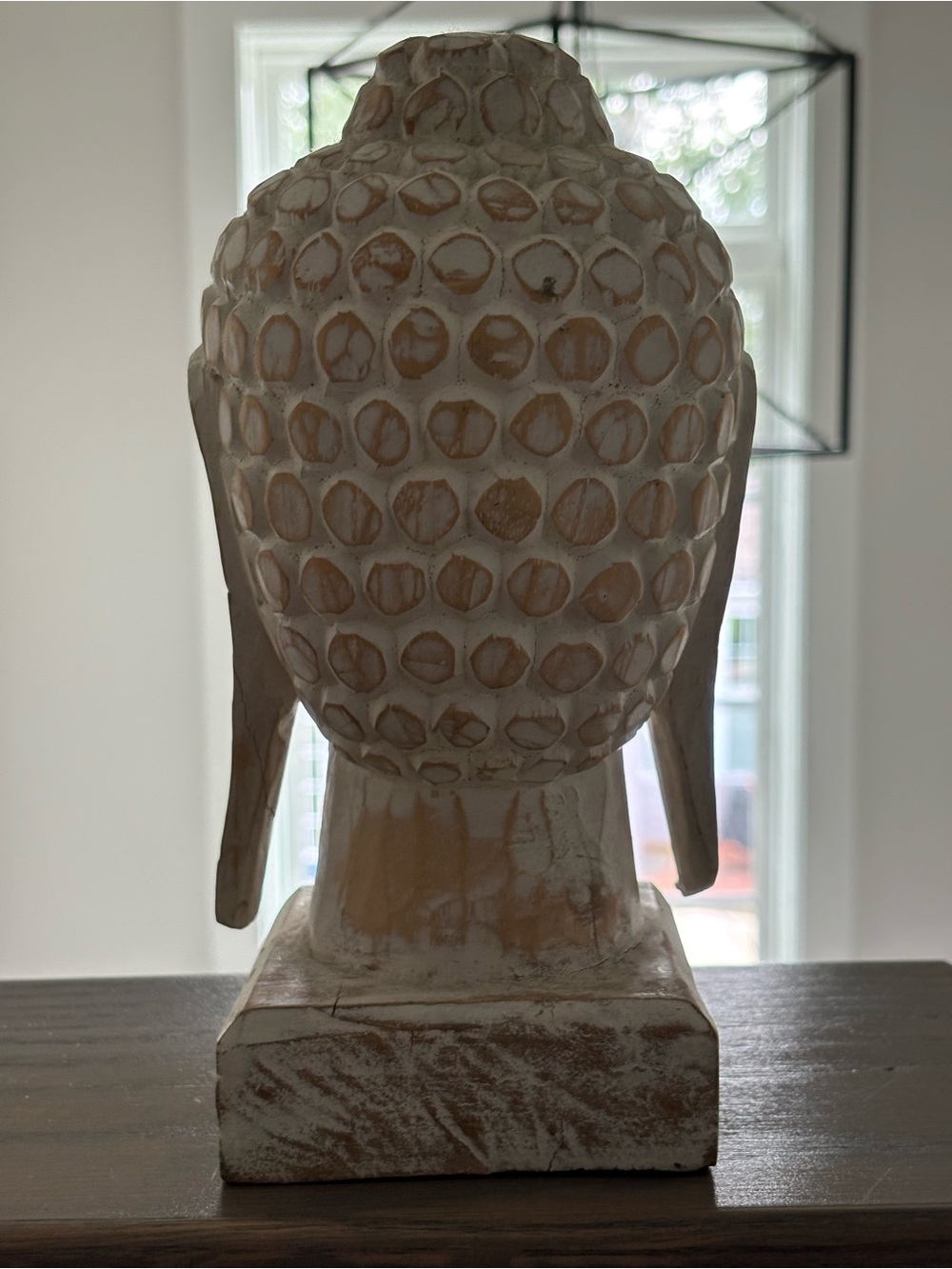 Decorative Buddha Head Sculpture - Cream Wood-Tone Finish - Picture 4 of 10